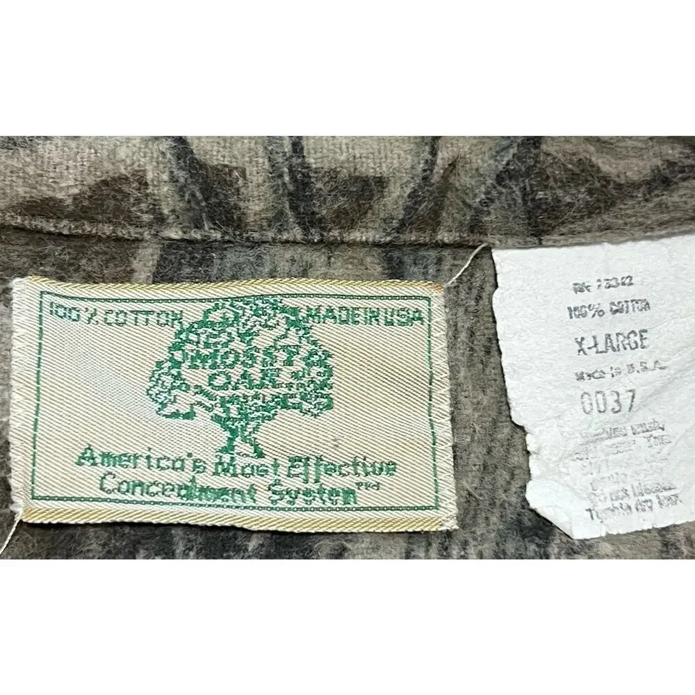 Vintage 80s Mossy Oak Tree Stand Camo Chamois Shirt Heavy Flannel Made in USA XL